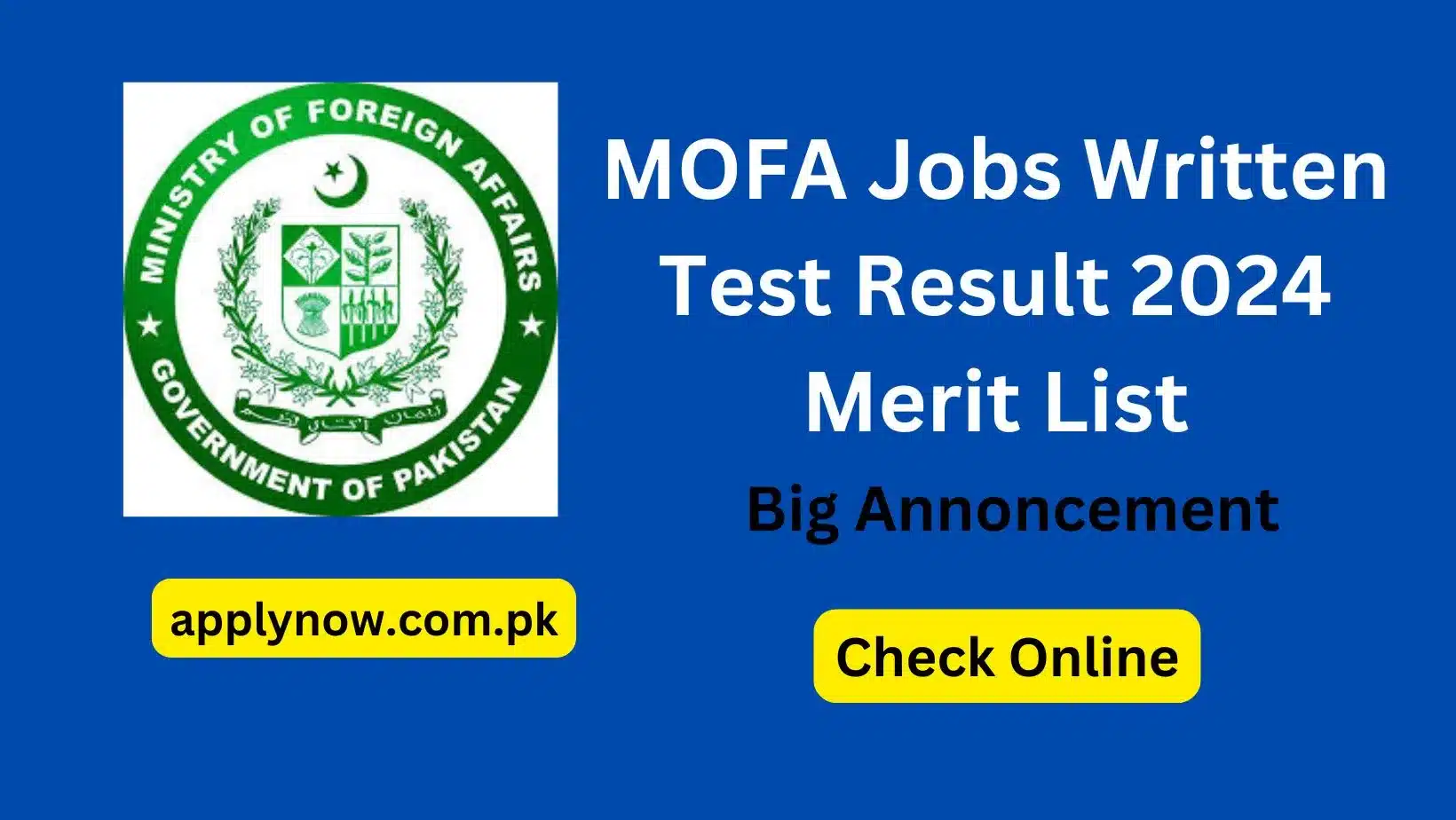 MOFA Jobs Written Test Result 2024 Merit List