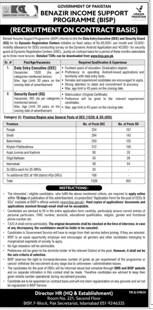 BISP Jobs Advertisement 2025